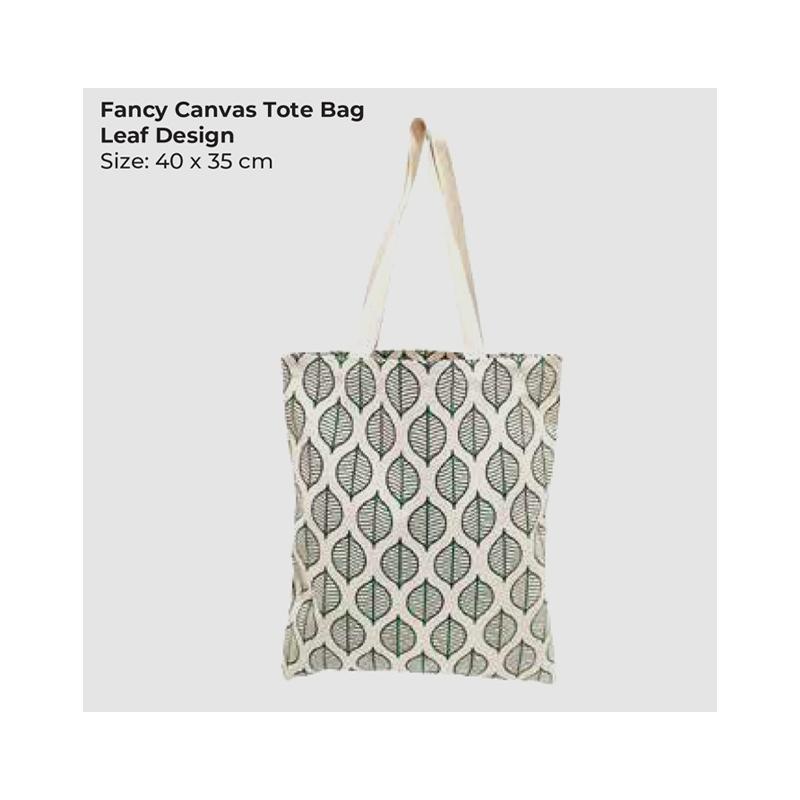 Leaf Design Fancy Canvas Tote Bag With Logo